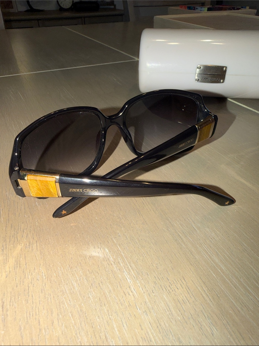 Jimmy Choo Black Frames with Gold tigers eye Accent Women's Sunglasses